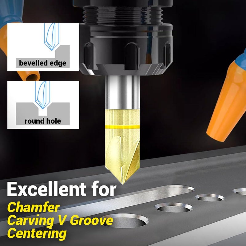 VIERDWIN Chamfer Router Bits 90° V Groove 3-Flute CNC Router Bit, 1/4 Inch Shank Carbide Bit for Engraving & Chamfering, Ideal for Aluminum Copper Plastic Wood (1PC) - Image 3